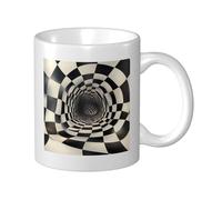 Tasse à café fantaisie 11 oz illusion d'optique noir et blanc, style art moderne, tasses à café en porcelaine blanche, imagination merveilleuse, étude, décoration de bureau, sans danger pour le micro-