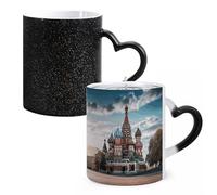Tasse à café fantaisie - Cathédrale Saint-Basilic Rouge Carré à Moscou Tasse à café en céramique changeant de chaleur Tasse à thé personnalisée 325 ml Tasses de sublimation pour boissons chaudes et