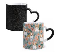 Tasse à café fantaisie - Corgi Fleurs Fleurs Printemps Jardin Tasse à café en céramique Changement de chaleur Tasse à thé fantaisie Tasse à thé personnalisée 325 ml Tasses de sublimation pour boissons