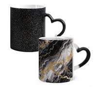 Tasse à café fantaisie - Tasse à café en céramique marbrée noire et blanche en feuille d'or - Tasse à thé en verre changeant de chaleur - Tasse à thé personnalisée de 325 ml pour boissons chaudes et