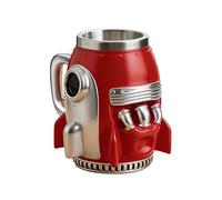 Tasse à café fantaisie - Tasse isotherme en forme de fusée, coque en résine, doublure en acier inoxydable, texture métallique rouge argenté, conservation de la chaleur | Récipient à boissons pour la