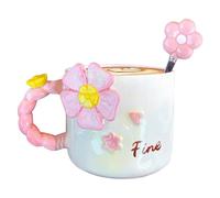 Tasse à café florale, tasses à café de printemps, Tasses à café florales 3D en céramique en céramique de 500 ml avec cuillère, Boissons esthétiques de grande capacité, ustensiles de cuisine