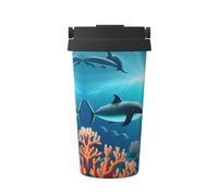 Tasse à café froide portable baleines sous la mer, acier inoxydable 304, facile à transporter, ouverture en une seule touche du couvercle de la tasse, pratique pour boire