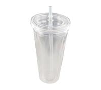 Tasse à café glacé avec couvercle et paille, tasse à smoothie 350/450/650 ml - Bouteille d'eau en plastique transparent à double couche pour la maison et l'extérieur (650 ml)