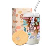 Tasse à café glacé réutilisable avec couvercles, pailles et brosse, verres à café glacé pour bière, cocktail, thé, coca, jus, soda, verset biblique inspirant à paillettes
