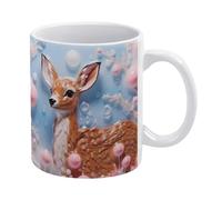 Tasse à café gonflable 3D en céramique, motif cerf d'hiver rose, motif arbres, blanc, 325 ml