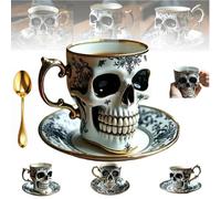 Tasse à café gothique en porcelaine avec tête de mort royale, tasse à café fantaisie pour les amateurs de café, tasse à thé en céramique amusante - Tasses diaboliques en forme de tête de bonehead