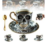 Tasse à café gothique en porcelaine avec tête de mort royale, tasse à café fantaisie pour les amateurs de café, tasse à thé en céramique amusante - Tasses diaboliques en forme de tête d'os - Tasses
