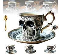 Tasse à café gothique en porcelaine avec tête de mort royale, tasse à café fantaisie pour les amateurs de café, tasse à thé en céramique amusante - Tasses diaboliques en forme de tête d'os - Tasses