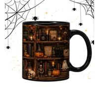 Tasse à café gothique Halloween 350 ml en céramique avec impression | Le gobelet élégant d'Halloween en matériau robuste présente un design artistique de bibliothèque et s'adapte parfaitement à