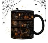 Tasse à café gothique Halloween 350 ml en céramique avec impression | Le gobelet élégant d'Halloween en matériau robuste présente un design artistique de bibliothèque et s'adapte parfaitement à
