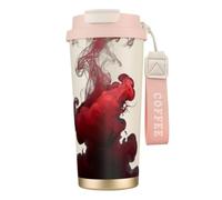 Tasse à café Halloween avec imprimé monarque osseux | Gobelet en acier inoxydable avec paille et dragonne. Couvercle noir, blanc, rouge ou rose