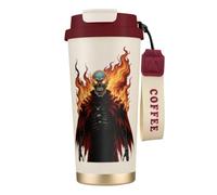 Tasse à café Halloween avec imprimé monarque osseux | Gobelet en acier inoxydable avec paille et dragonne. Couvercle noir, blanc, rouge ou rose