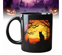 Tasse à café Halloween Midnight Mystery Black Cat personnalisée, tasse en céramique avec motif chat noir mignon, tasse gothique pour décoration d'Halloween (B)
