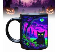 Tasse à café Halloween Midnight Mystery Black Cat personnalisée, tasse en céramique avec motif chat noir mignon pour Halloween, tasse de décoration gothique (A)