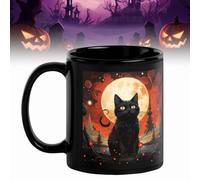 Tasse à café Halloween Midnight Mystery Black Cat personnalisée, tasse en céramique avec motif chat noir mignon, tasse gothique pour décoration d'Halloween (D)