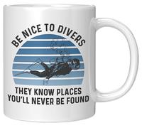 Tasse à café humoristique avec inscription « Be Nice to Divers » - 325 ml - Blanc - Cadeau pour les plongeurs