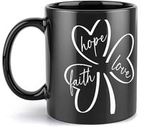 Tasse à café humoristique en céramique avec inscription « Foi, espoir, amour » et « Trèfle » pour la Saint-Patrick, 325 ml, pour femme et homme, idéale pour Noël ou un anniversaire