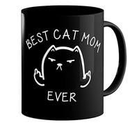 Tasse à café humoristique en céramique noire avec inscription « Best Cat Mom Ever » - Cadeau d'anniversaire pour maman - 325 ml