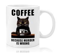 Tasse à café humoristique humoristique pour adulte - Coffee Because Murder is Wrong - Cadeau pour amis, lui, elle, filles, 325 ml, tasse blanche double face