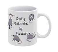 Tasse à café humoristique Opossum en céramique blanche de 325 ml, tasse à thé imprimée double face avec poignée ergonomique en C et fond épais en porcelaine pour la maison, le bureau, la cuisine