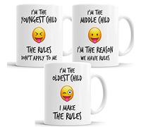 Tasse à café humoristique pour enfant avec inscription « Youngest Middle Oldest Child Sister Brother Rules »