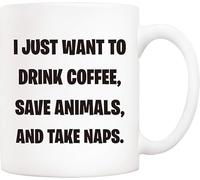 Tasse à café humoristique pour les amoureux des animaux : je veux juste boire du café, sauver des animaux et faire la sieste. Tasse de 325 ml, pour vétérinaire, sauveteur animalier, technicien vétérin