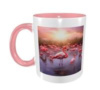 Tasse à café imprimée flamants roses pour homme et femme 325 ml Tasse en céramique double couleur avec poignée pour tasse à café, tasse à thé, travail à domicile