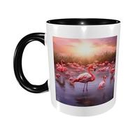 Tasse à café imprimée flamants roses pour homme et femme 325 ml Tasse en céramique double couleur avec poignée pour tasse à café, tasse à thé, travail à domicile