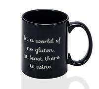 Tasse à café « In A World of No Gluten, at least There Is Wine » - Tasse à thé fantaisie en céramique avec grande poignée en C pour café, thé, céréales, eau pour bureau, cuisine, maison, école, 325 ml