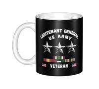 Tasse À Café Insigne De Grade De Lieutenant-Général Trois Étoiles Américain (LTG O) Mug À Café Odeurs Mugs Qualité Céramique Mugs pour Maman Cadeau d'anniversaire 330Ml