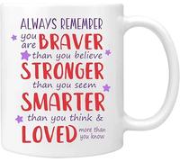 Tasse à café inspirante « N'oubliez pas que vous êtes courageux, plus courageux que vous ne le croyez » pour femme, elle, fille, sœur, maman, femme, petite amie, anniversaire, tasse à thé blanche 11