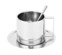 Tasse à café Isolée à Double Paroi en Acier Inoxydable 304, avec Soucoupe et Cuillère pour café Chaud, thé, Lait, Latte, Cappuccino (Tasse 280ML)