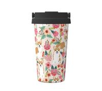 Tasse À Café Isolée Fleurs De Corgi Imprimées Tasse Thermique En Acier Inoxydable À Double Paroi Anti-Goutte Mug De Voyage En Inox, Pour Boissons Chaudes Et Froides, Café, Thé, 17Oz