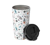 Tasse À Café Isolée Fond Spatial, Fusée De Dessin Animé, Planète Tasse Thermique Réutilisable Anti-Goutte Mug De Voyage, Pour Café, Boissons Chaudes Et Froides, Thé, 17Oz