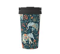 Tasse À Café Isolée Magnifique Motif De Prairies Avec Un Éléphant En Fleurs Imprimé Tasse De Voyage Anti-Goutte Réutilisable Mug De Voyage, Pour Boissons Chaudes Et Froides, Café, Thé, 17Oz