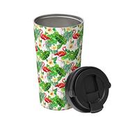Tasse À Café Isolée Motif De Feuilles Vertes Et De Flamants Roses Tasse De Voyage Réutilisable Anti-Goutte Mug De Voyage, Pour Thé, Café, Boissons Chaudes Et Froides, 17Oz