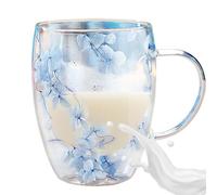 Tasse à café isolée - Tasses en verre antiscald à poignée ergonomique | Tasses en verre à double paroi | Fleurs séchées intégrées simples de 350 ml pour boissons chaudes lait thé famille vri