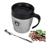 Tasse à Café Isotherme, 330ml Tasse à Café Double Paroi en Acier Inoxydable, Tasse à Café Reutilisable Vintage avec Cuillère etCouvercle etPoignée pour Voyage de Bureau Domicile, argent