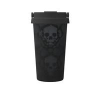 Tasse à café isotherme à double paroi en acier inoxydable avec couvercle anti-fuite et poignée - Motif tête de mort - 500 ml - Joli gobelet de voyage pour boissons chaudes et froides