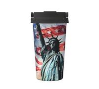 Tasse à café isotherme à double paroi en acier inoxydable avec motif drapeau de la Statue de la Liberté, 500 ml, pour boissons chaudes et froides, parfait pour les déplacements, le bureau, la maison