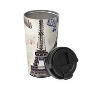 Tasse à café isotherme avec couvercle - Tour Eiffel - Tasse de voyage en acier inoxydable - Tasse à café à double paroi pour le bureau - Tasse à café pour garder au chaud / café glacé, thé et bière
