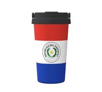 Tasse à café isotherme avec motif drapeau du Paraguay - En acier inoxydable - Avec poignée et couvercle - Parfait pour voiture, café, bureau