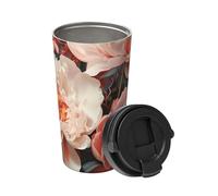 Tasse à café isotherme avec motif pivoines blanches brillantes de 500 ml qui garde les boissons chaudes pendant des heures, parfait pour le café, le thé et plus encore.