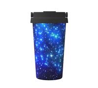 Tasse à café isotherme bleue avec poignée pour transporter des étoiles brillantes - Grande capacité pour la maison, le bureau et les déplacements
