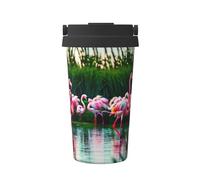 Tasse à café isotherme colorée et fabuleuse avec imprimé flamants roses - 500 ml en acier inoxydable - Parfait pour les voyages, le café, le bureau et la maison