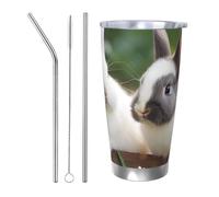 Tasse à café isotherme de 591 ml avec couvercle et paille - Deux petits lapins mignons - Double paroi isolés sous vide - Anti-déversement - Cadeau pour homme et femme - Pour anniversaire, Noël