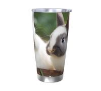 Tasse à café isotherme de 591 ml avec couvercle et paille - Deux petits lapins mignons - Double paroi isolés sous vide - Anti-déversement - Cadeau pour homme et femme - Pour anniversaire, Noël
