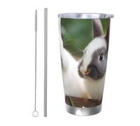 Tasse à café isotherme de 591 ml avec couvercle et paille - Deux petits lapins mignons - Double paroi isolés sous vide - Anti-déversement - Cadeau pour homme et femme - Pour anniversaire, Noël