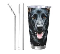 Tasse à café isotherme de 591 ml avec couvercle et paille - Gobelet de berger allemand à double paroi isotherme sous vide - Tasse de voyage anti-déversement - Cadeau idéal pour homme et femme - Pour